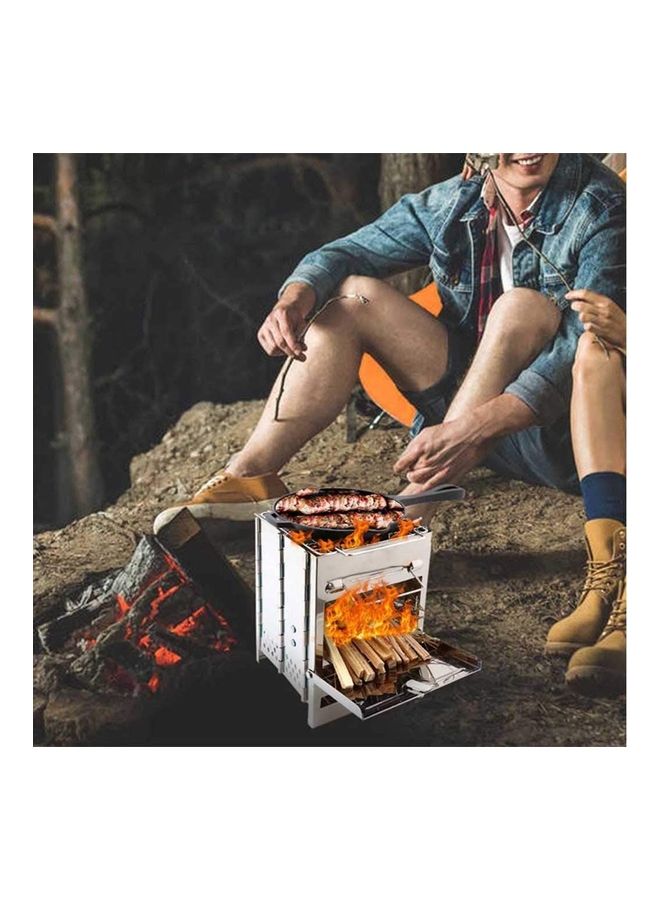 Portable Folding Stainless Steel Wood Burning Camping Stove with Bag, Net and Plate 21 x 15 x 15cm