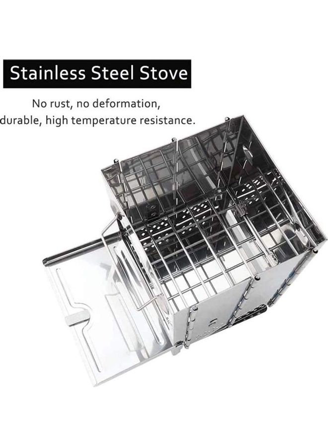 Portable Folding Stainless Steel Wood Burning Camping Stove with Bag, Net and Plate 21 x 15 x 15cm