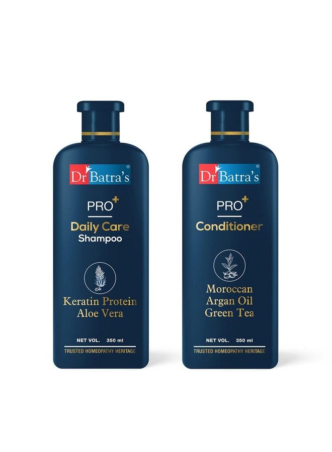 Pro+ Daily Care Shampoo 350 Ml Pro+ Conditioner 350 Ml Highly Rich In Proteins Aloe Vera Extracts Moroccan Argan Oil & Green Tea For Soft Shinenourishing & Gentle Hair (Pack Of 2)