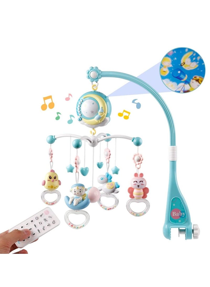 Baby Musical Mobile Crib With Timing Function Projector Lights And Rattle,Remote Control Music Box For Newborn Boy Girl Toddles Sleep