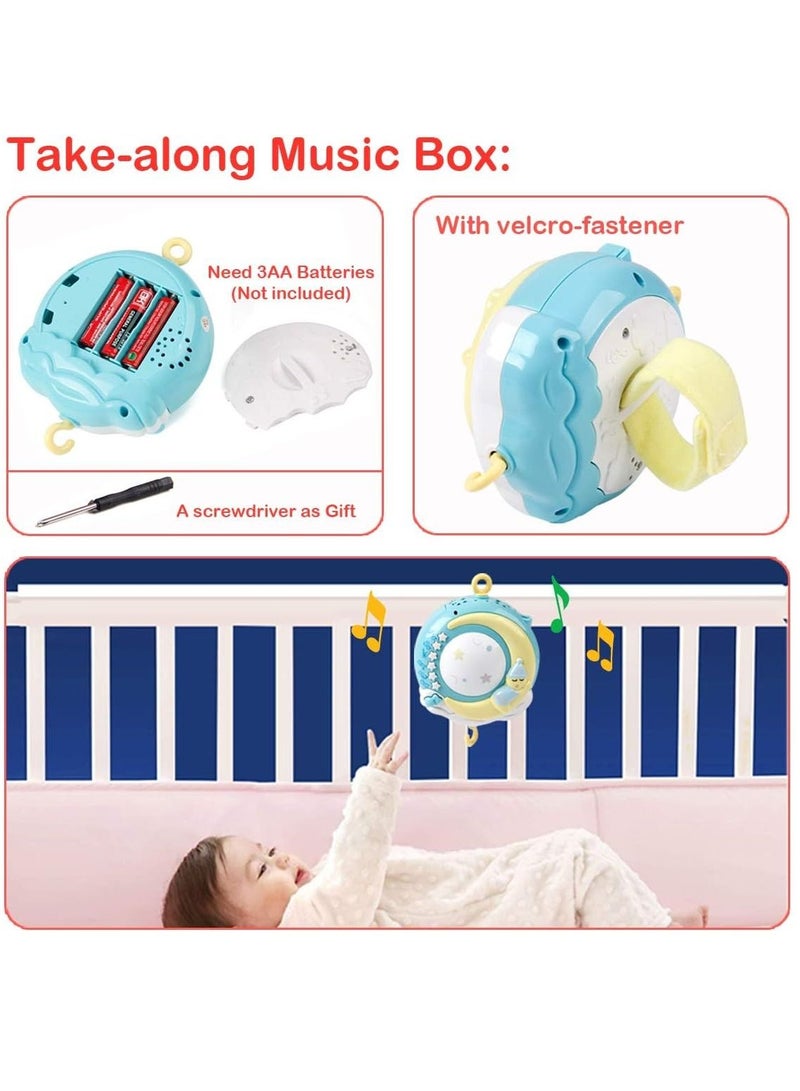 Baby Musical Mobile Crib With Timing Function Projector Lights And Rattle,Remote Control Music Box For Newborn Boy Girl Toddles Sleep