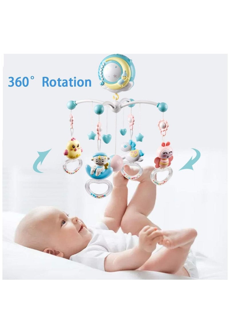 Baby Musical Mobile Crib With Timing Function Projector Lights And Rattle,Remote Control Music Box For Newborn Boy Girl Toddles Sleep