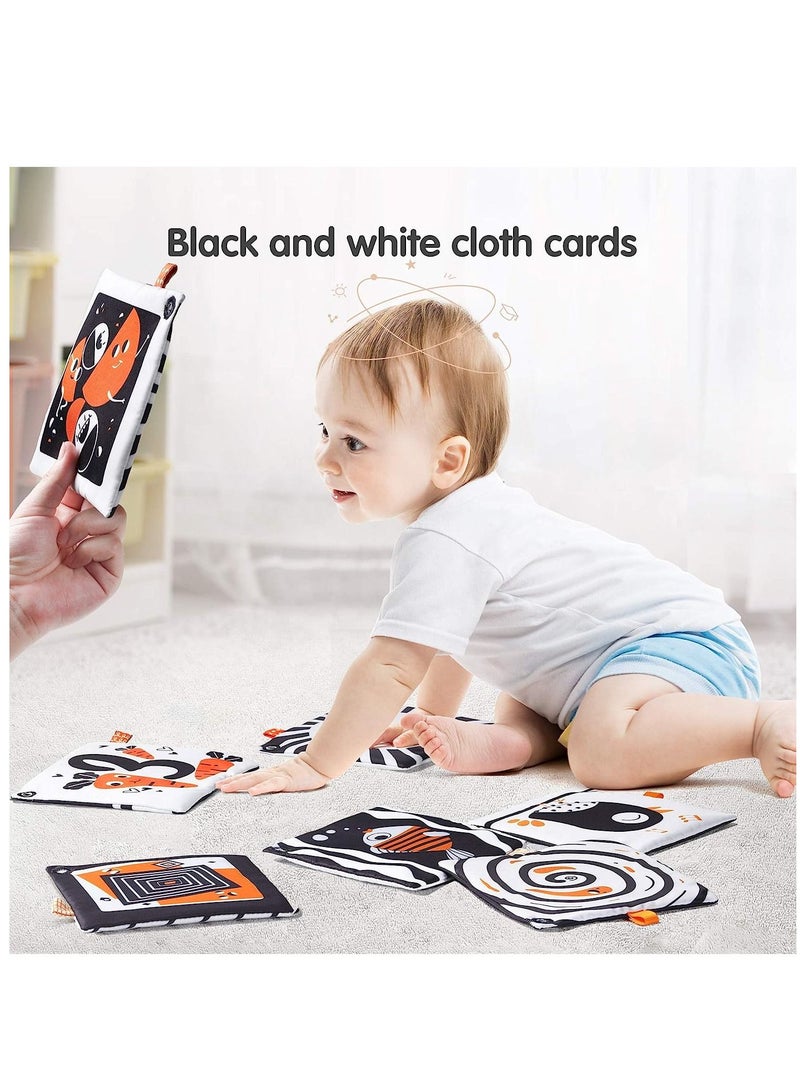 Baby Hanging Toys Gift Set Mirror Black and White Plush Rattles Rings and Crinkle Cloth Book for Pram Car Seat Activity Stroller Hanging Toy for 3 6 9 12 Months Newborn Boys Girls Kids (4 Pcs)