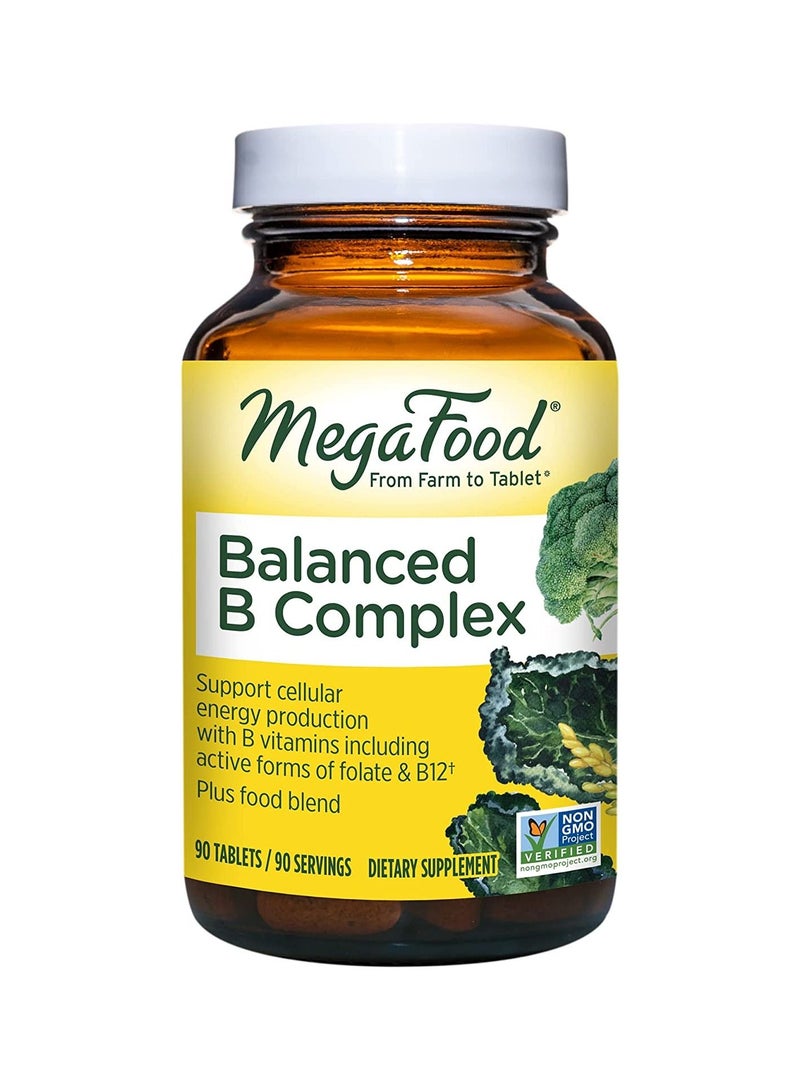 Balanced B Complex Support Cellular Energy Production With B Vitamins Including Active Forms Of Folate And B12 Dietary Supplement - 90 Tablets, 90 Servings