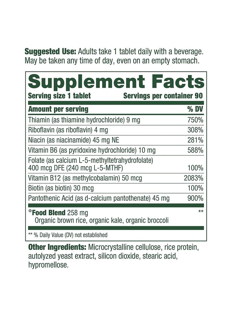 Balanced B Complex Support Cellular Energy Production With B Vitamins Including Active Forms Of Folate And B12 Dietary Supplement - 90 Tablets, 90 Servings