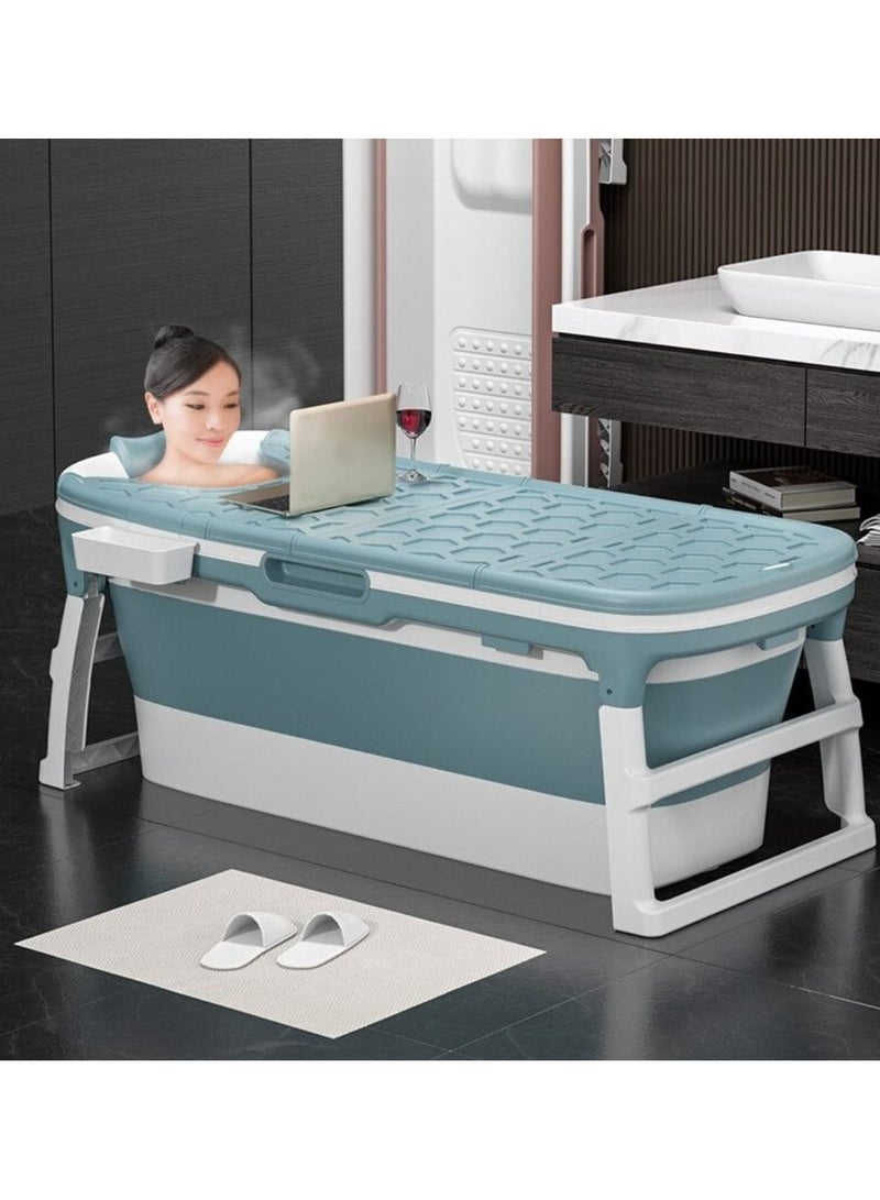 Foldable Mobile Bathtub for Adults with Soap Basket, Removable Lid and Massage Rollers, Ideal for Small Bathrooms