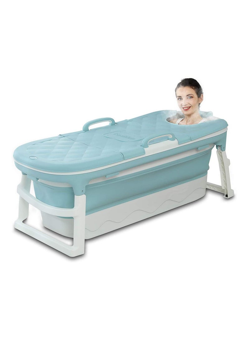 Foldable Mobile Bathtub for Adults with Soap Basket, Removable Lid and Massage Rollers, Ideal for Small Bathrooms
