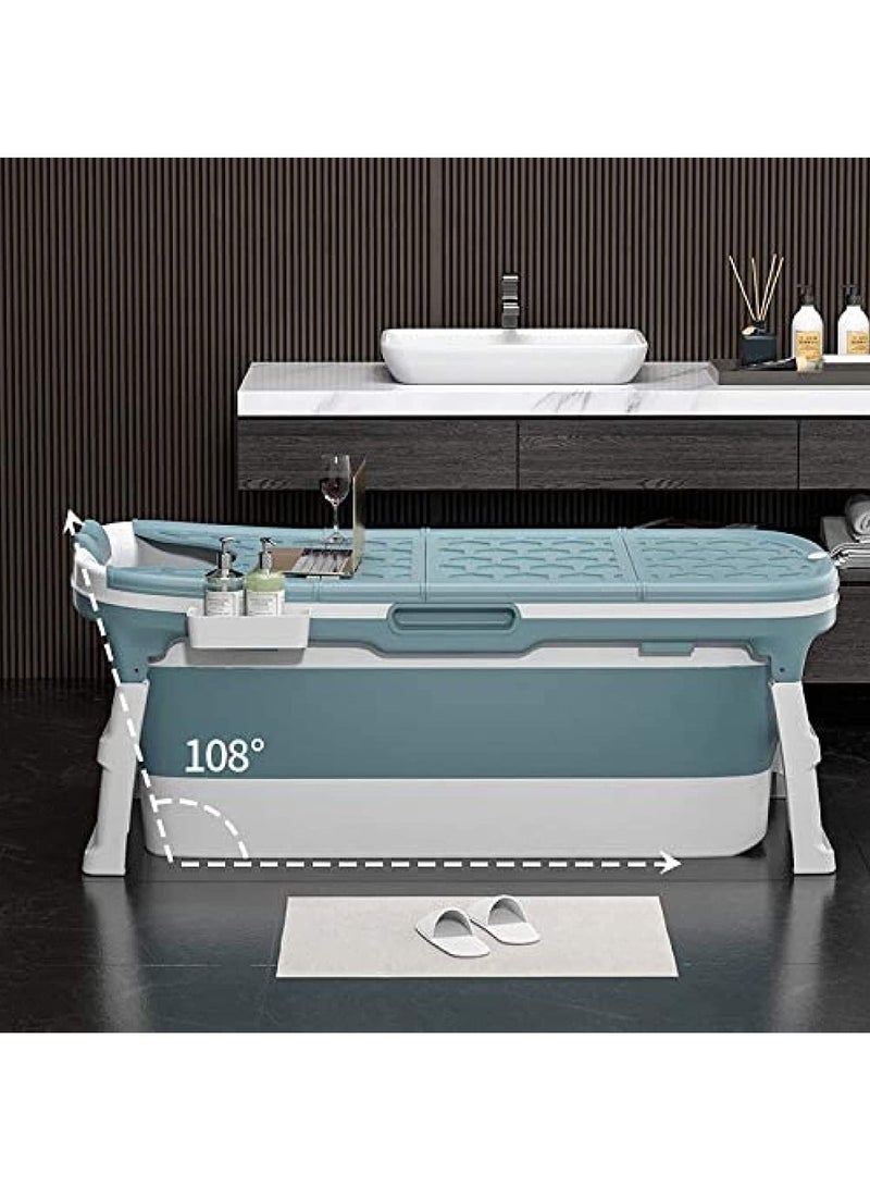 Bathtub, portable bathtub, barrel welding steam bath, folding bath, mobile bathtub for adults, plastic folding bathtub for thickening, house sauna (blue with cover)