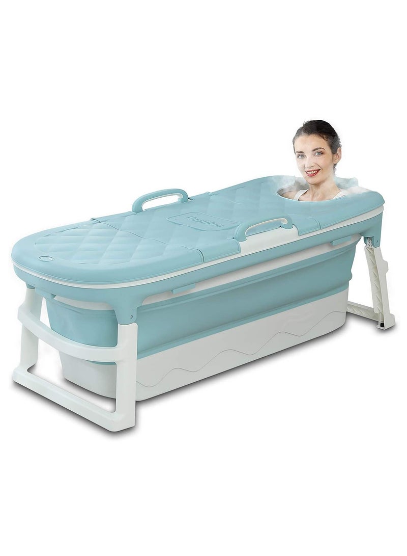 Bathtub, portable bathtub, barrel welding steam bath, folding bath, mobile bathtub for adults, plastic folding bathtub for thickening, house sauna (blue with cover)