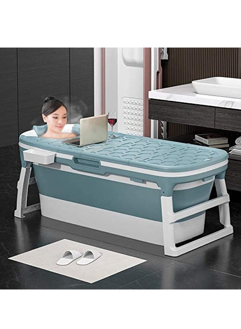 Portable Bathtub For Adults, Foldable Children Tub Household Bath Basin, Constant Temperature with Cover Blue