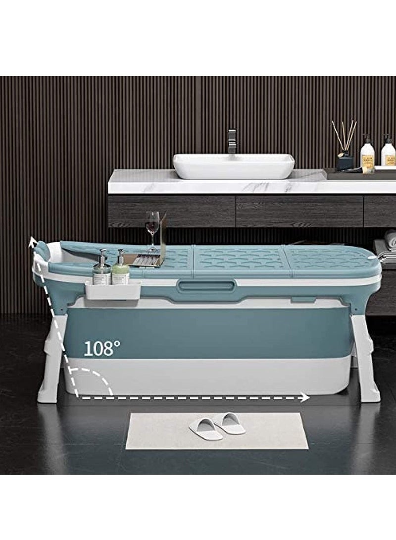 Portable Bathtub For Adults, Foldable Children Tub Household Bath Basin, Constant Temperature with Cover Blue