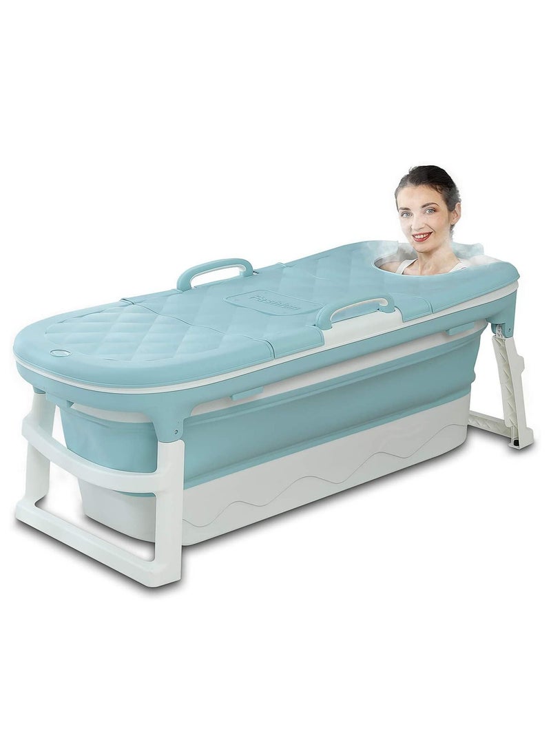 Portable Bathtub For Adults, Foldable Children Tub Household Bath Basin, Constant Temperature with Cover Blue
