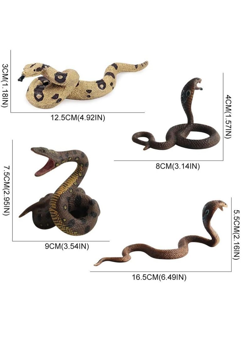 Realistic Wild Life, 4Pcs Action Model Lifelike Snake Toy Figurines Prank Props Stress Relif Toys Educational Toys Birthday Gift for Kids