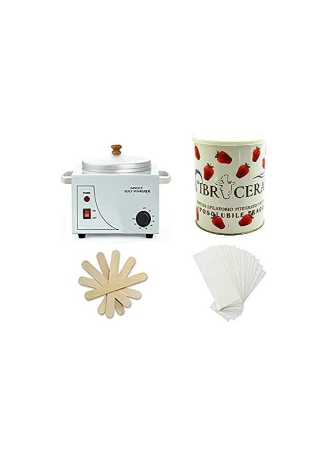 Single Wax Heater Machine   Wax Warmer for Body Hair Removal with 600ml Strawberry Wax, 100 Pcs Wax Paper Strip and 10 Pcs Wood Spatula