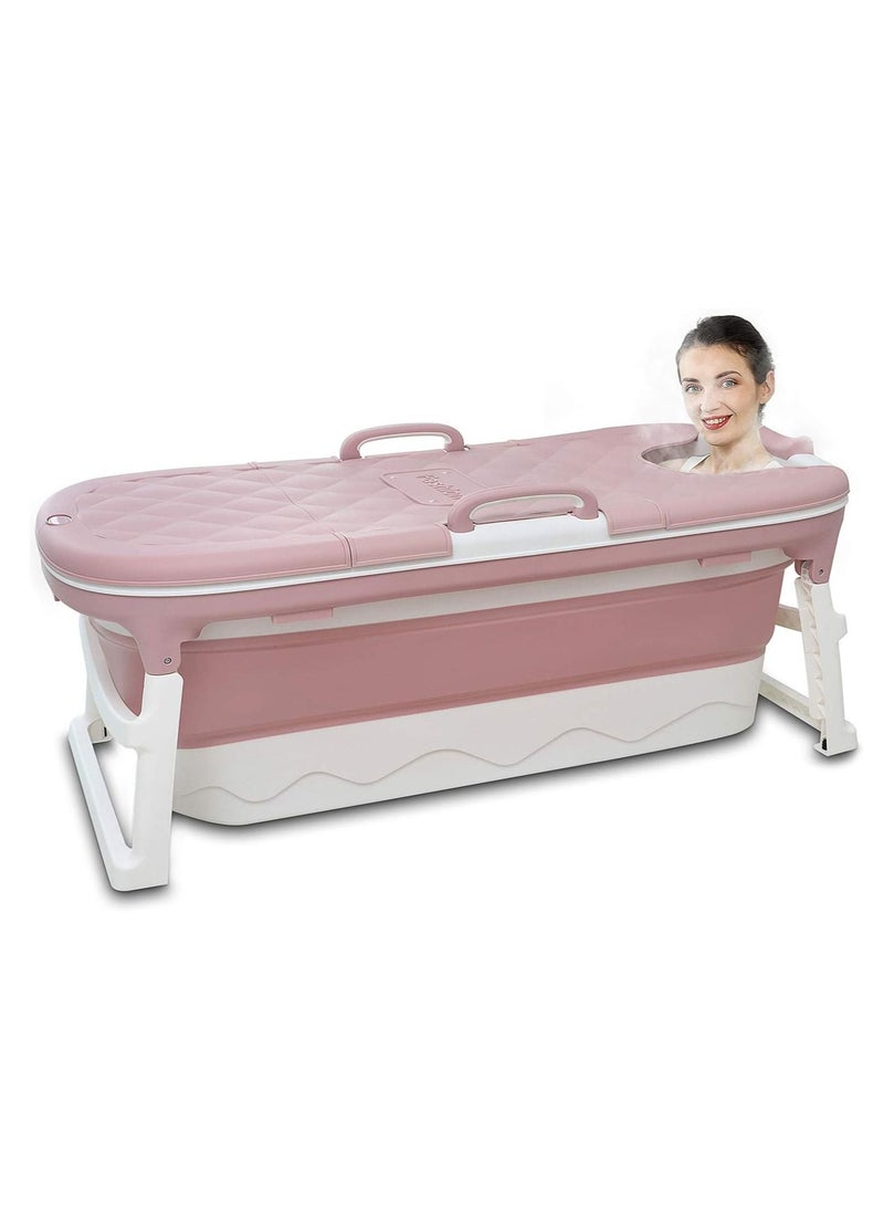 Foldable Mobile Bathtub for Adults with Soap Basket, Removable Lid and Massage Rollers, Ideal for Small Bathrooms