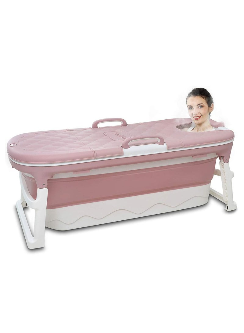 Folding Bathtub, TPE + PP Bath Barrel, Simple Bathtub Non-slip Bathtub for Kids and Adults, Intelligent Temperature, Double-edged Edging, Home Health Bathtub