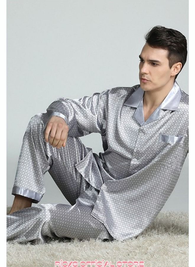 Men's 2 Pcs Satin Pajamas Set Silk Long Sleeve Top And Pants Button Up Sleepwear Classic Loungewear Nightwear Pajamas Set