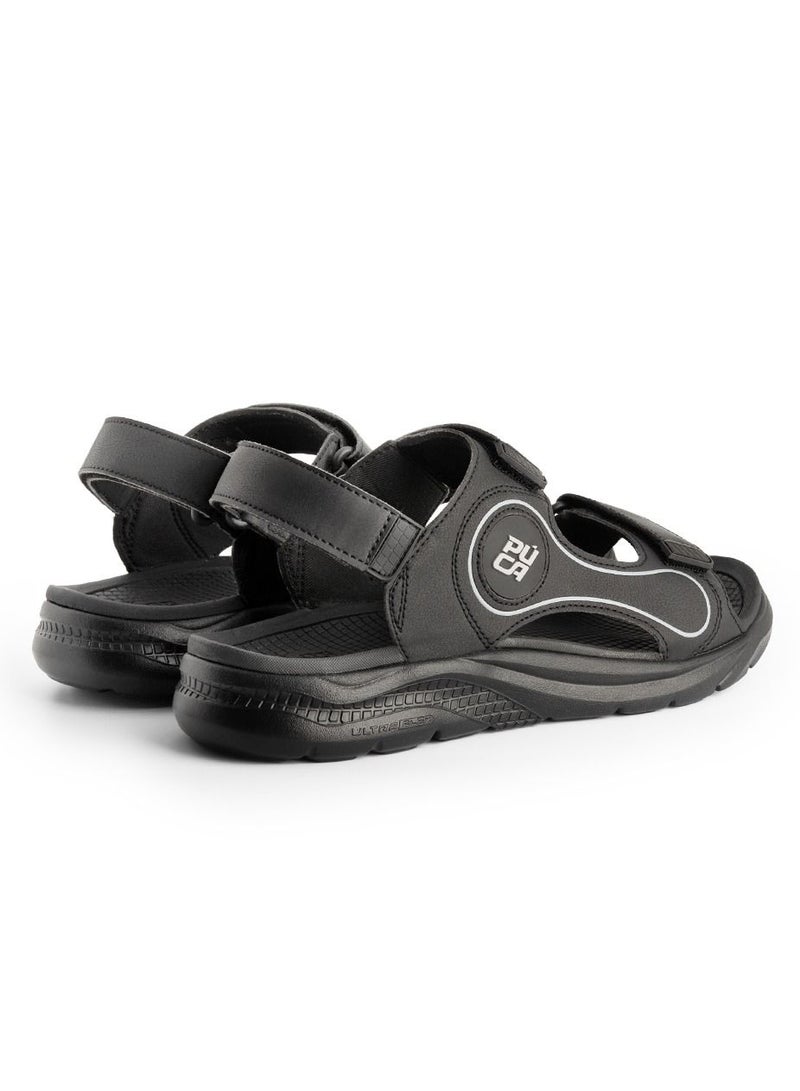 PUCA Sandals For Men | Comfortable Men's Sandals| Phylon Outsole | Anti-Skid | Velcro | Gripper Black