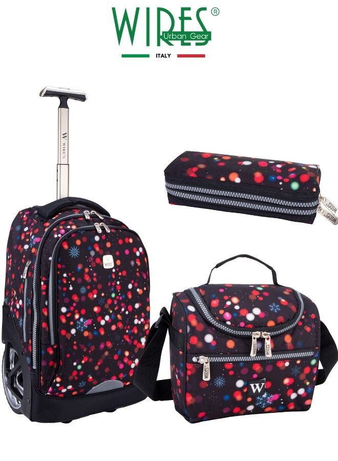 3 Piece Kids School Trolley Bag laptop compartment Big Wheels With Lunch bag & Pencil Case