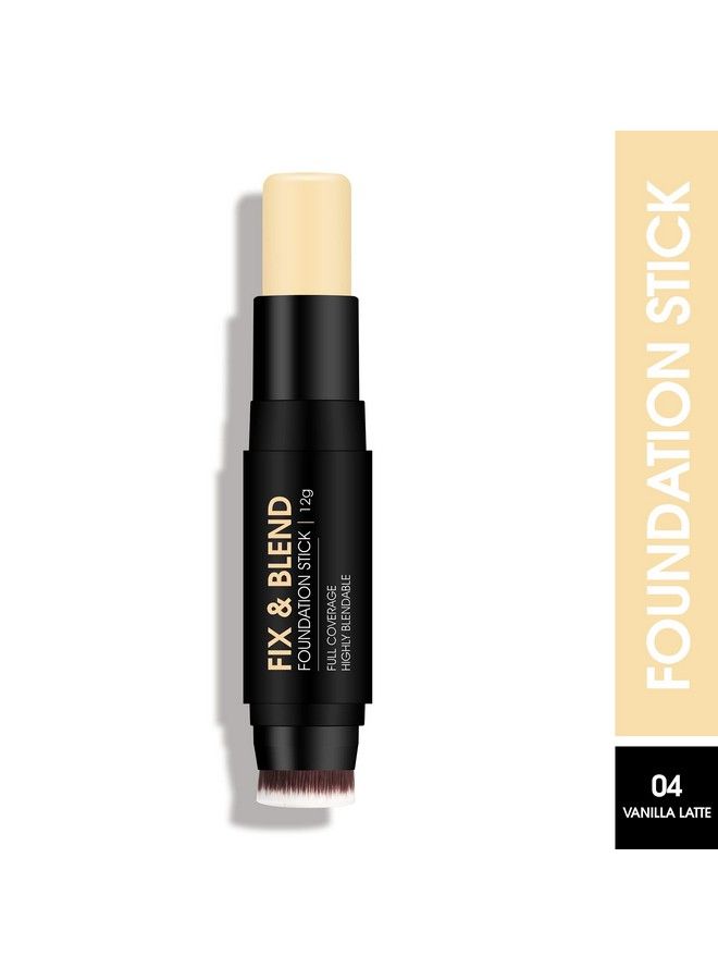 Fix & Blend Matte Foundation Stick ; Full Coverage Foundation For Face Makeup With Natural Matte Finish ; Waterproof Foundation With Inbuilt Blending Brush (Vanilla Latte 12G)