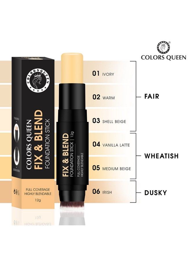 Fix & Blend Matte Foundation Stick ; Full Coverage Foundation For Face Makeup With Natural Matte Finish ; Waterproof Foundation With Inbuilt Blending Brush (Vanilla Latte 12G)