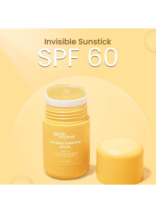 Sunstick Spf 60 Pa++++ Invisible Sunscreen ; Water Resistant No White Cast Lightweight I Almond Oil Jojoba Oil & Vitamin E ; Suits All Skin Types ; Women & Men 40 Gm