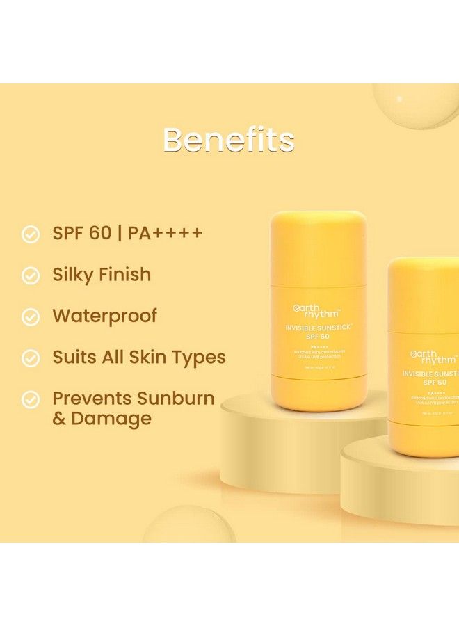 Sunstick Spf 60 Pa++++ Invisible Sunscreen ; Water Resistant No White Cast Lightweight I Almond Oil Jojoba Oil & Vitamin E ; Suits All Skin Types ; Women & Men 40 Gm