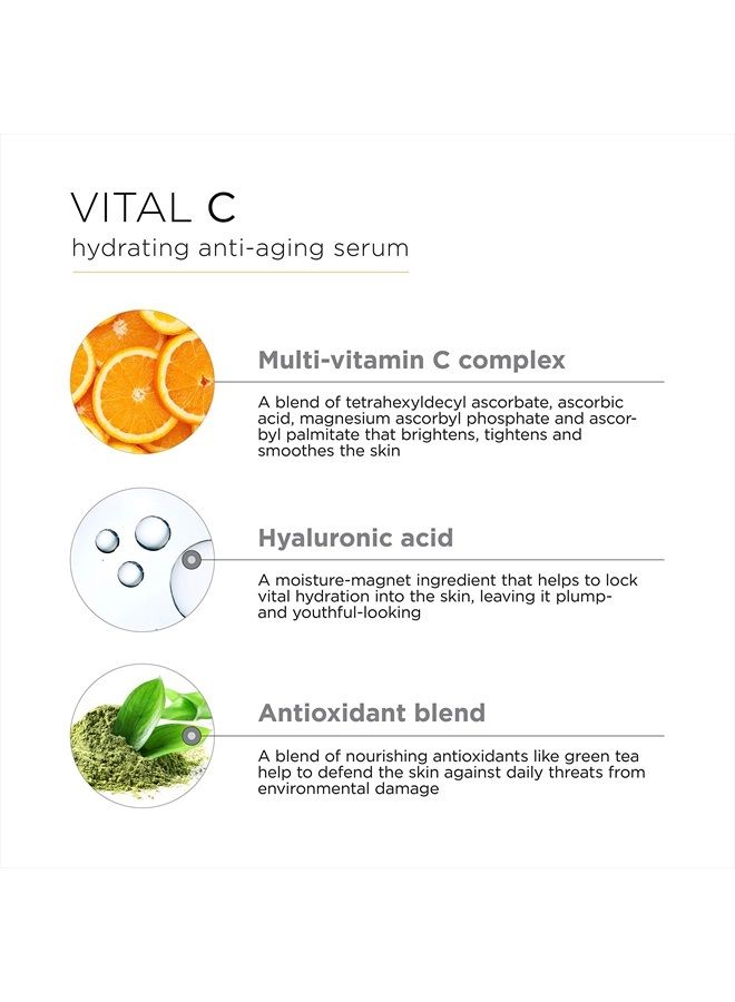, VITAL C Hydrating Serum, with Potent Vitamin C to Brighten, Tone and Smooth Appearance of Wrinkles, 1.7 fl oz