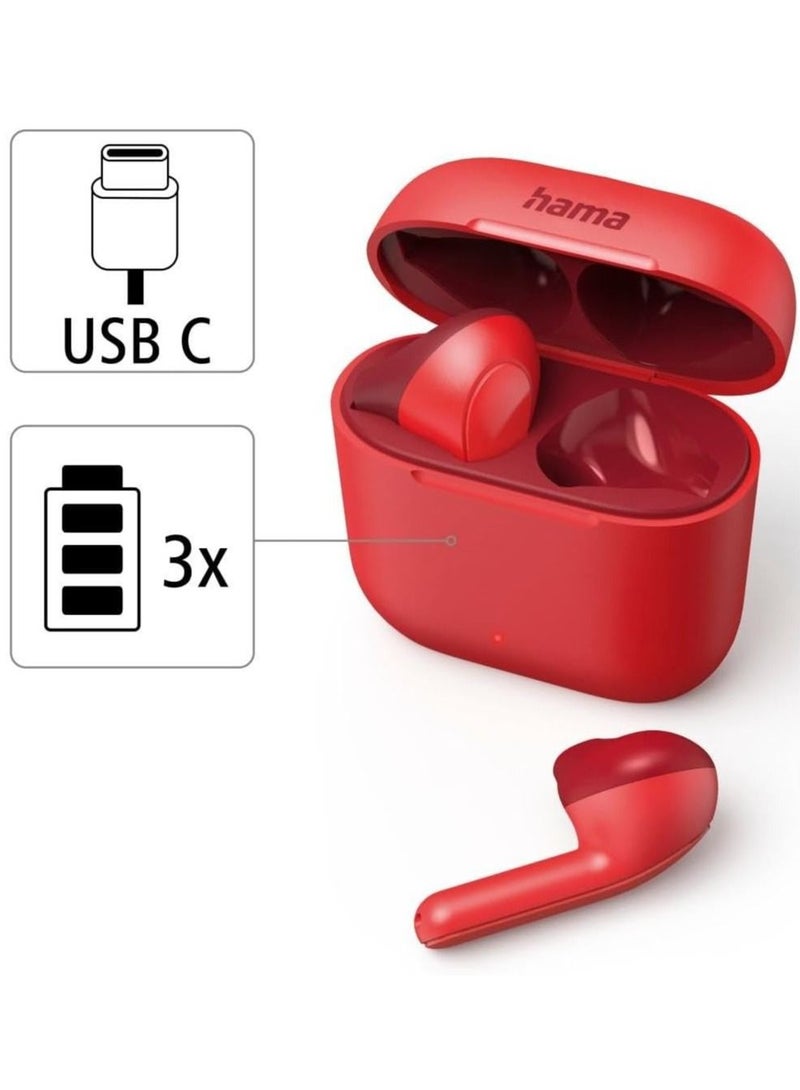 Hama 184075 Freedom Light Bluetooth True Wireless Earbuds, Red
