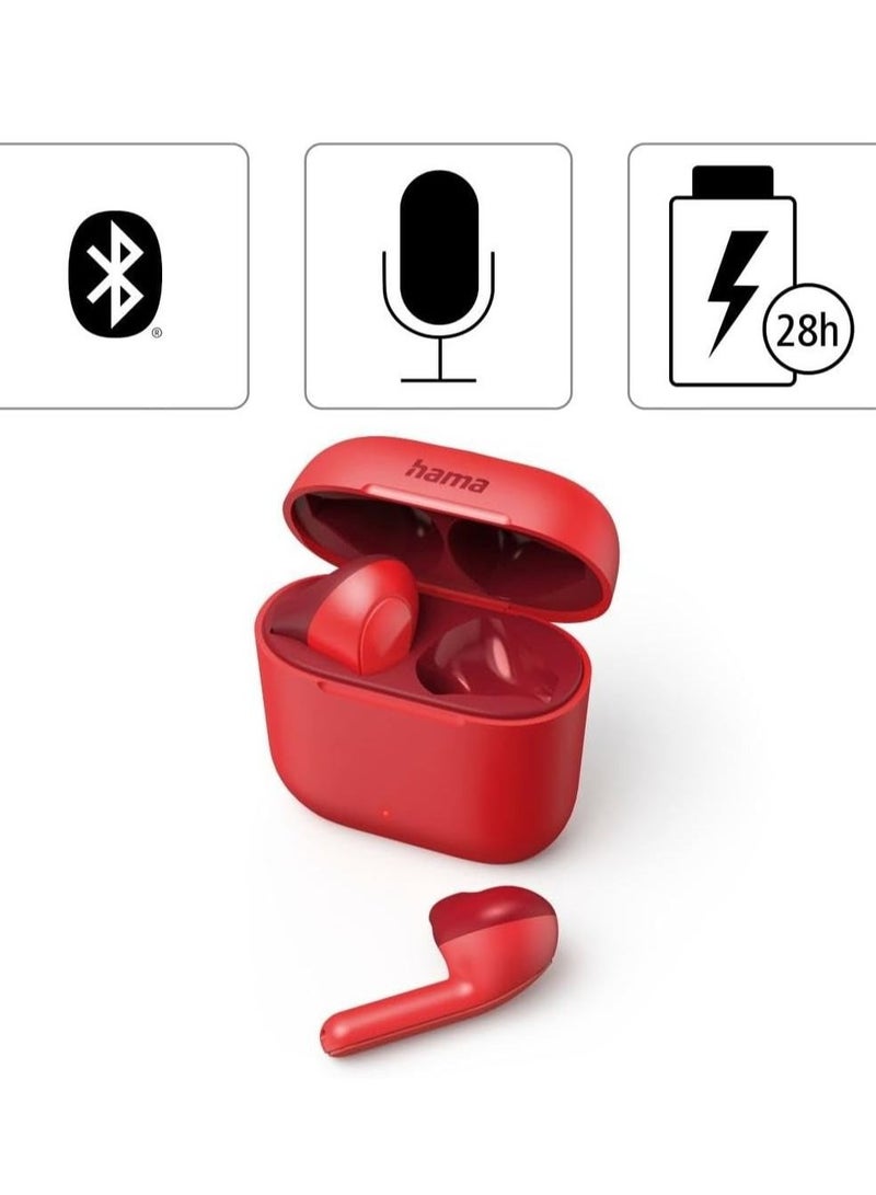 Hama 184075 Freedom Light Bluetooth True Wireless Earbuds, Red