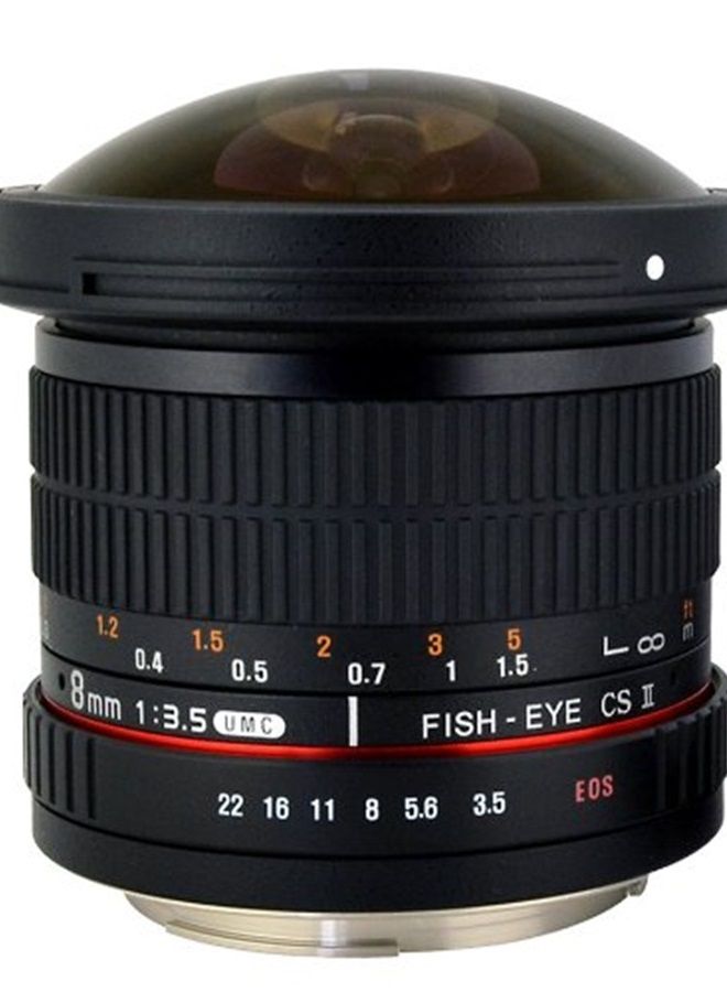 HD8M-C 8mm f/3.5 HD Fisheye Lens with Removeable Hood for Canon DSLR 8-8mm, Fixed-Non-Zoom Lens,Black