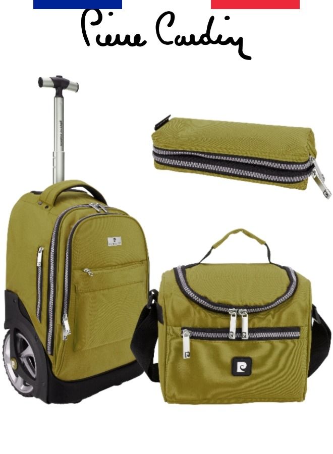 3 Piece Kids School Trolley Bag laptop compartment Big Wheels With Lunch bag & Pencil Case