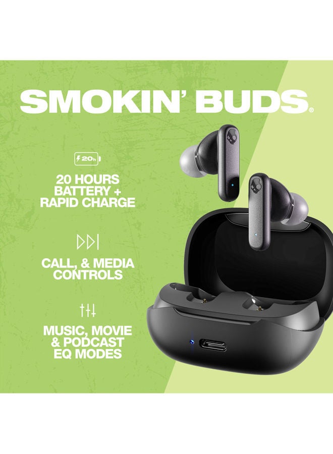 Smokin' Buds Wireless Earbuds With Supreme Sound, 50 Percent Renewable Plastics, Microphone, 20 Hours Battery, Bluetooth For iPhone, Android, And More True Black