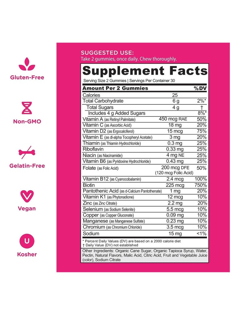 Women’s Multivitamin Gummies - 60 Count - All 13 Essential Vitamins, and Key Minerals - Kosher, Gluten-Free, Vegan, and Non-GMO.