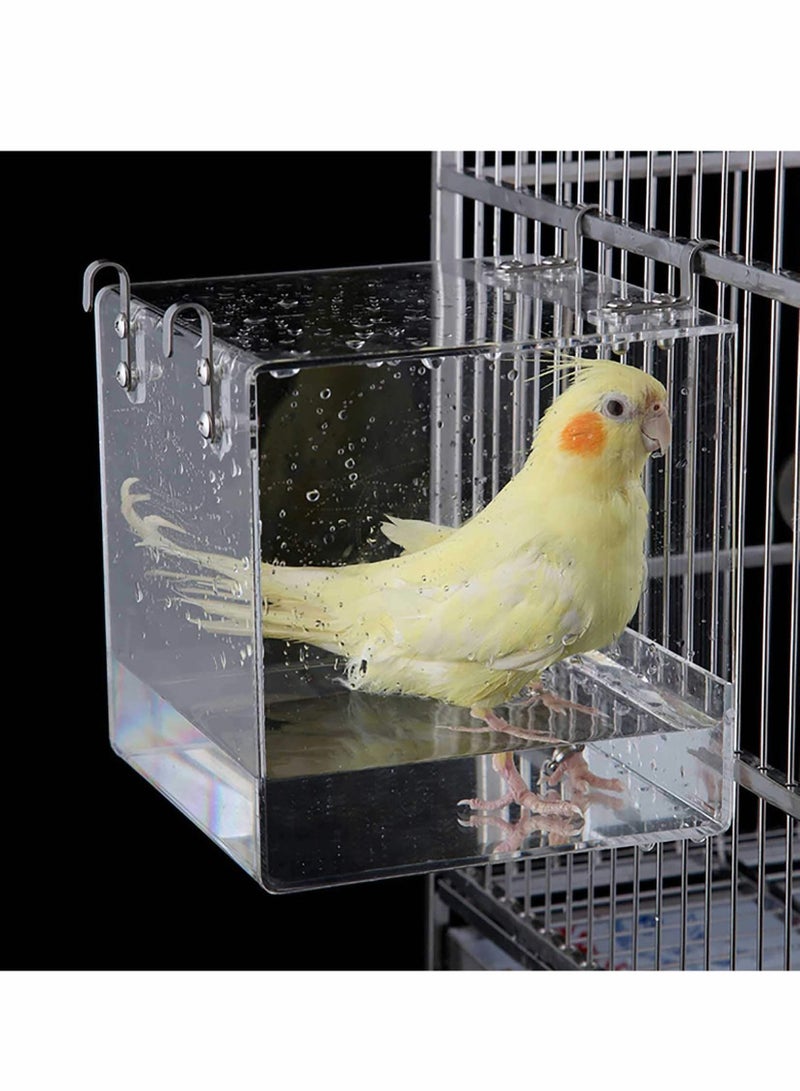 Bird Bath Cage,Cleaning Pet Supplies Cockatiel Bathtub with Hanging Hooks for Little Parrots Spacious Parakeets Portable Shower Most Birdcage