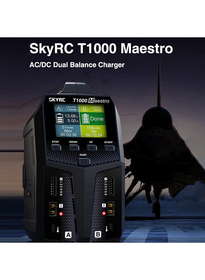 SKYRC T1000 Maestro Charger, AC/DC Dual Balance Charger 450W 1000W Battery Charger for Remote Control Model EU Plug