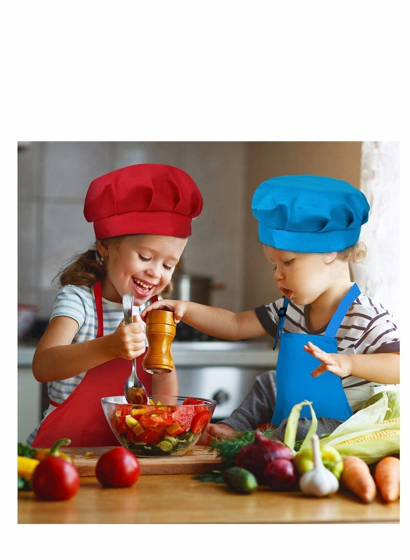 4 Pieces Kids Apron Chef Hat Set-Boys Girls Aprons with Pockets for Kitchen Cooking Baking Painting