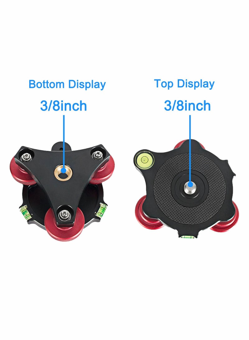 Photography Leveling Base Camera Tripod Leveler Tri-Wheel Adjusting Plate with Bubble Level 3/8in Screw 3 Dials +/-5 Degree Precision Adjustment Aluminum Alloy Construction