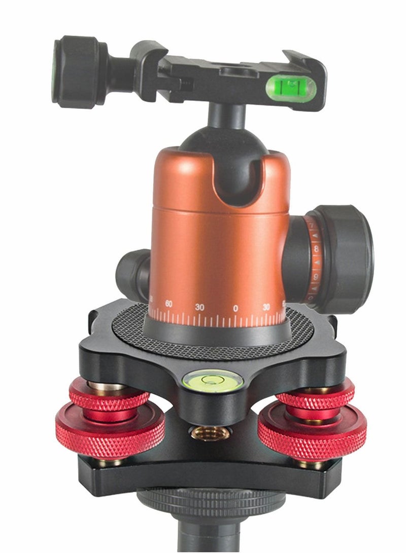 Photography Leveling Base Camera Tripod Leveler Tri-Wheel Adjusting Plate with Bubble Level 3/8in Screw 3 Dials +/-5 Degree Precision Adjustment Aluminum Alloy Construction