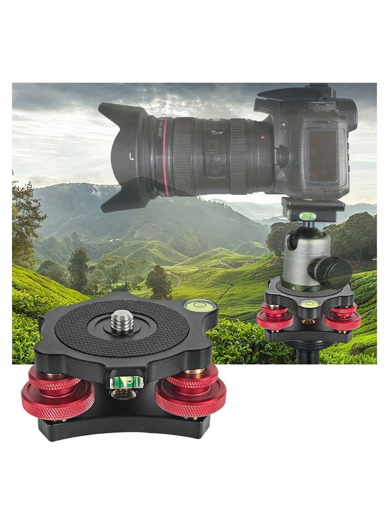 Photography Leveling Base Camera Tripod Leveler Tri-Wheel Adjusting Plate with Bubble Level 3/8in Screw 3 Dials +/-5 Degree Precision Adjustment Aluminum Alloy Construction
