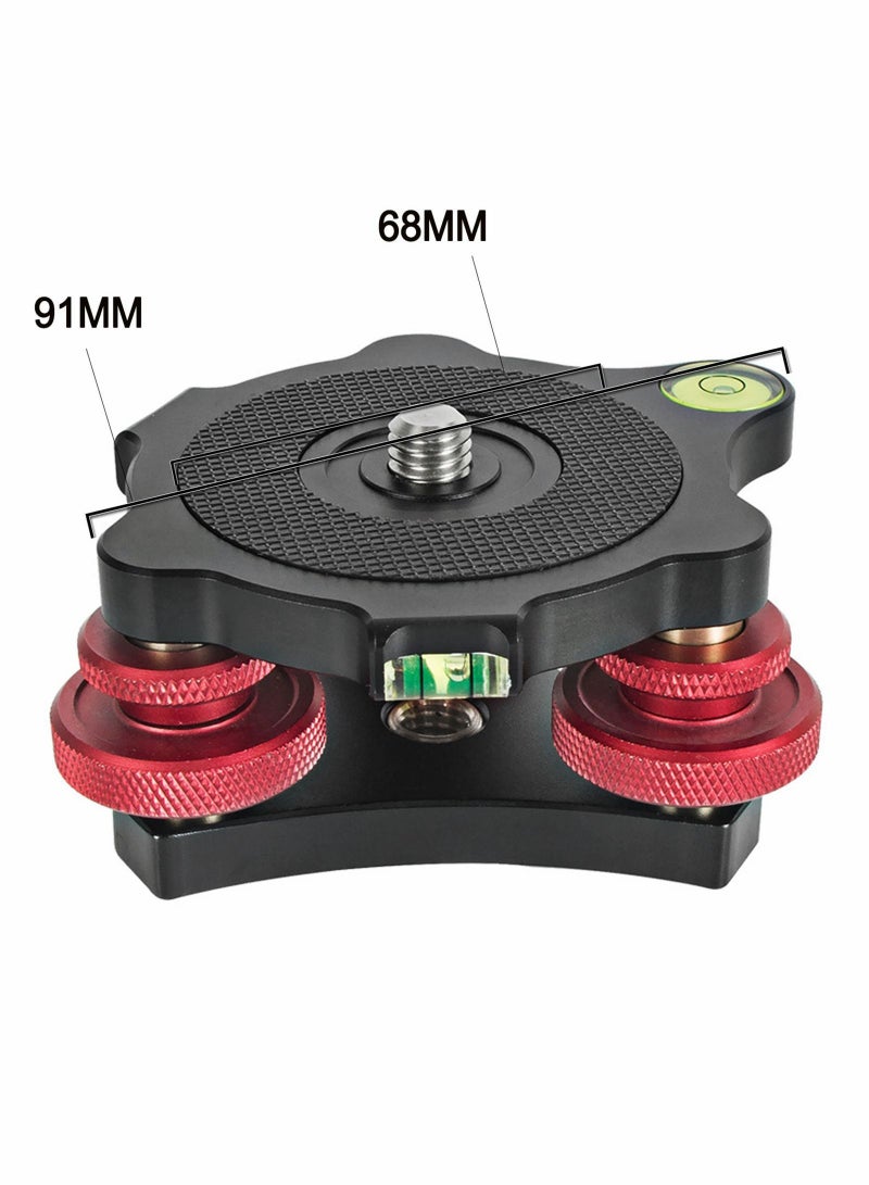 Photography Leveling Base Camera Tripod Leveler Tri-Wheel Adjusting Plate with Bubble Level 3/8in Screw 3 Dials +/-5 Degree Precision Adjustment Aluminum Alloy Construction
