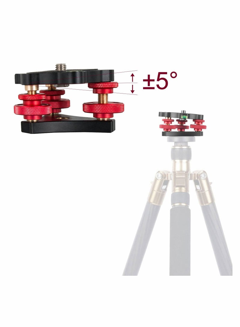 Photography Leveling Base Camera Tripod Leveler Tri-Wheel Adjusting Plate with Bubble Level 3/8in Screw 3 Dials +/-5 Degree Precision Adjustment Aluminum Alloy Construction