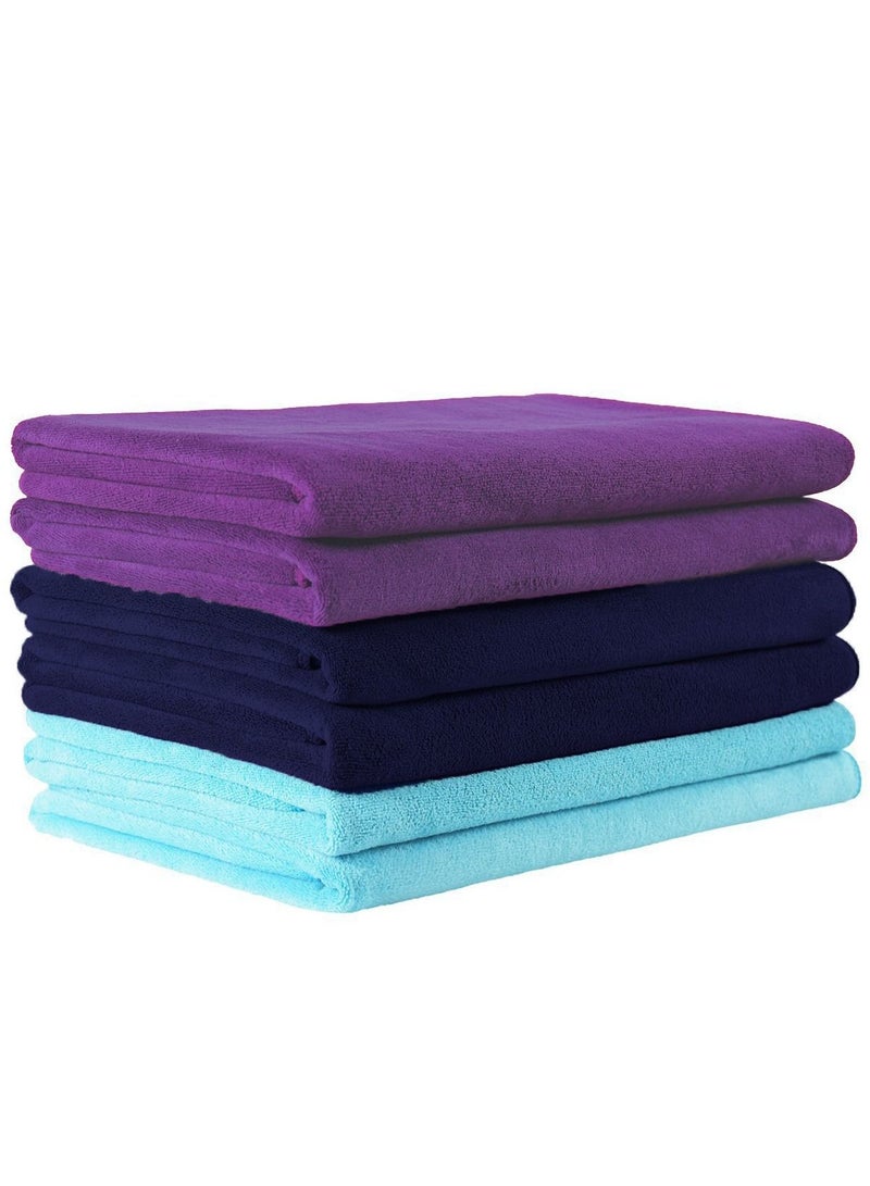 6-Piece Microfiber Bath Towels Set 70*140cm, Soft, Durable, Super Absorbent and Fast Drying, Navy/Purple/Sky Blue