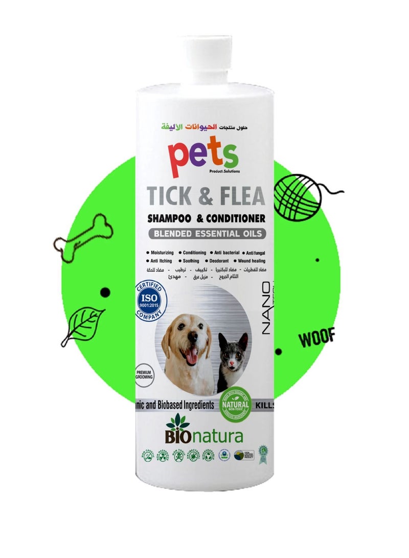 Bionatura Pets tick & flea - 1ltr ; Biodegradable , Natural & Non toxic