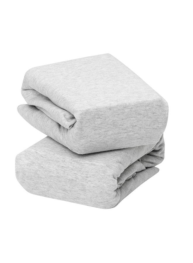 2 Piece Jersey Cotton Fitted Sheets One Size Cot And Cot Bed 70x140x17Cm  Melange Grey