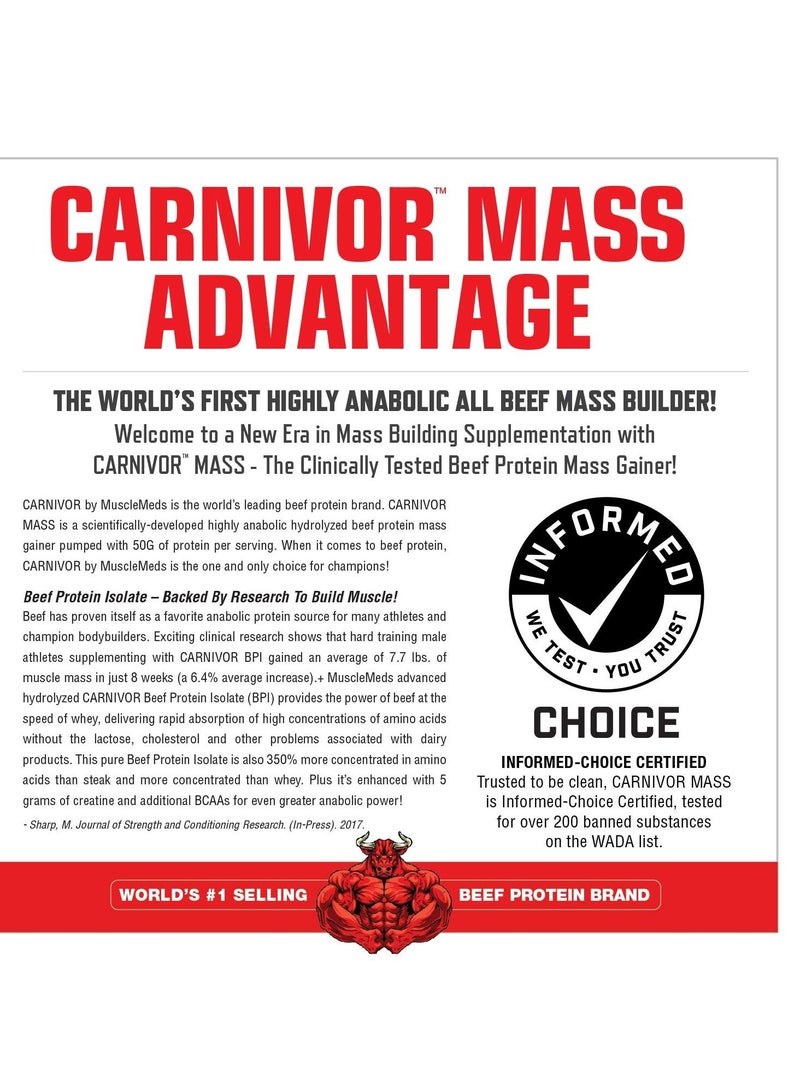 Carnivor Mass Anabolic Beef Protein Gainer Chocolate Fudge Flavor 5.83 Lbs.