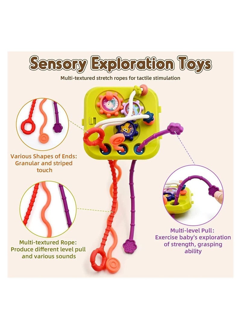 Baby Montessori Toys, Pull String Activity Toy, with Removable Panels and Shape Sorter Sensory Motor Skills Toy for Boys Girls Ages 18 Months Up