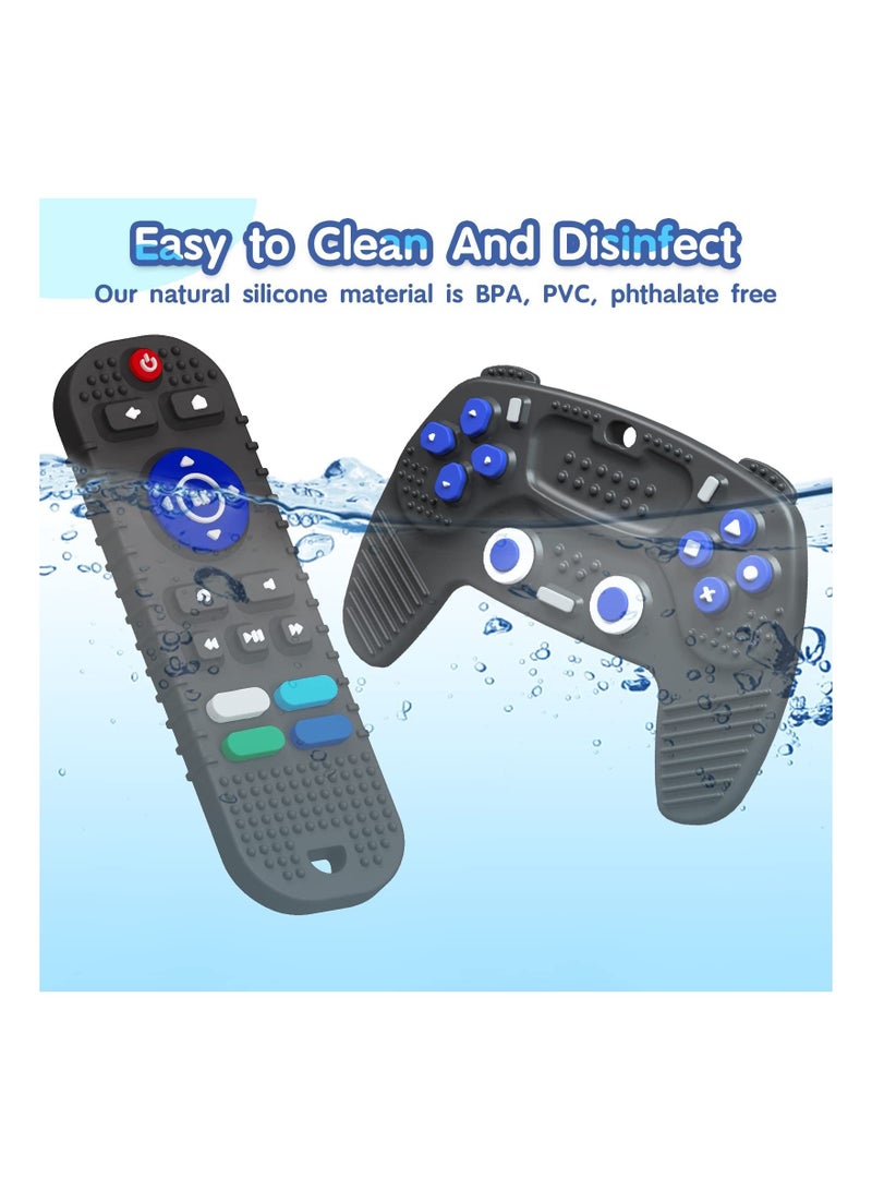 2 Pack Silicone Baby Teething Chew Toys Remote Control and Game Controller for Babies from 3 Months Boys Girls Relief Stress Discomfort Pink baby shower gift