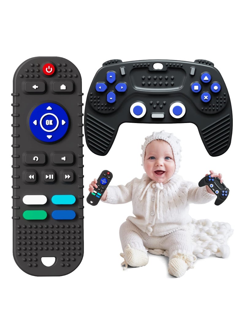 2 Pack Silicone Baby Teething Chew Toys Remote Control and Game Controller for Babies from 3 Months Boys Girls Relief Stress Discomfort Pink baby shower gift