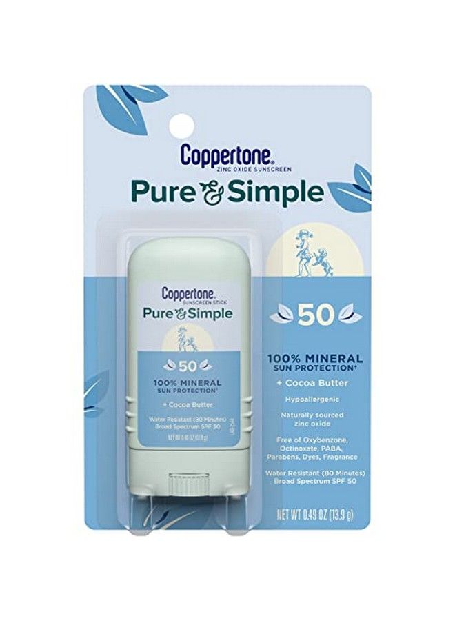 Pure And Simple Spf 50 Sunscreen Stick Zinc Oxide Mineral Sunscreen Face Sunscreen 0.49 Oz (Packaging May Vary)